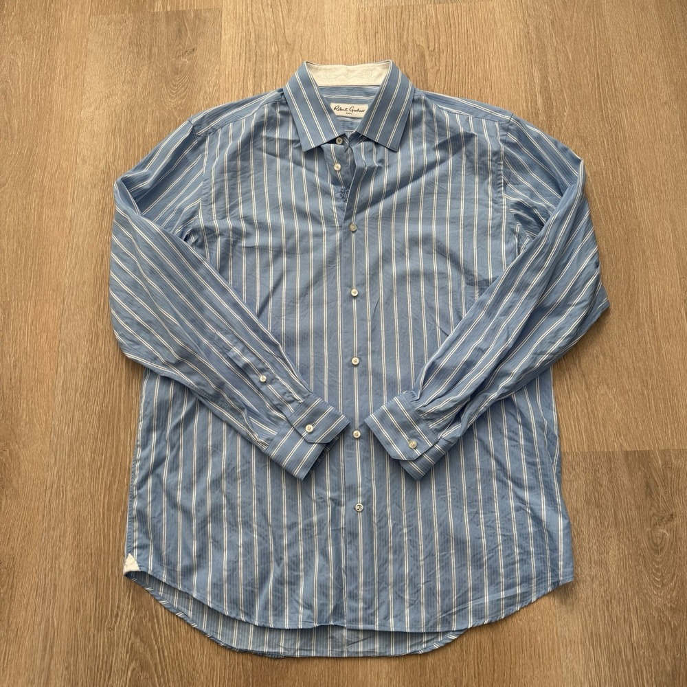 Robert Graham Blue Flip Cuff Size 17/43 Long Sleeve Button Up Striped Classic